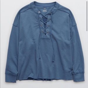 AERIE Sunday soft lace up sweatshirt